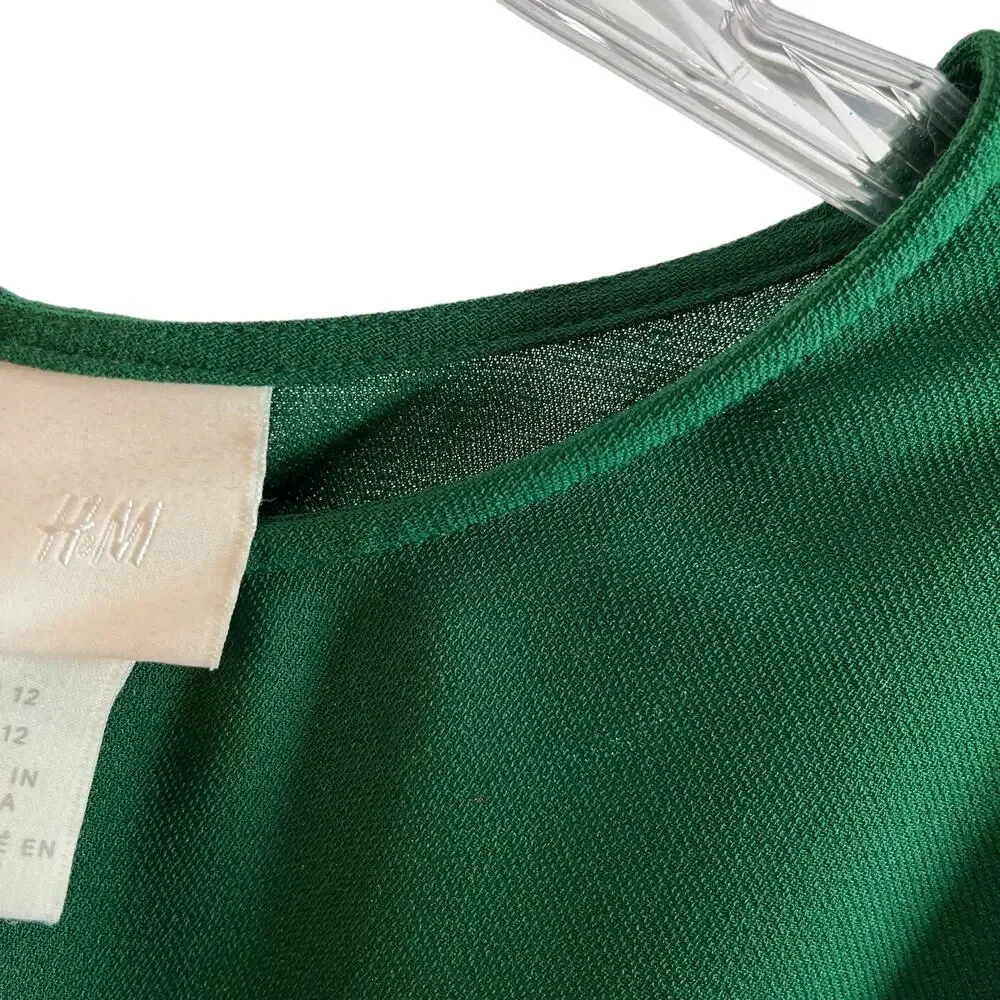 H & M Dress Green Floral Cut Out Sleeve 12 - Picture 4 of 9